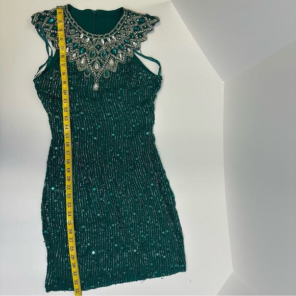 Vintage 1993 Sleeveless Green Embellished Dress | Niteline by Della Roufogali - Picture 12 of 12